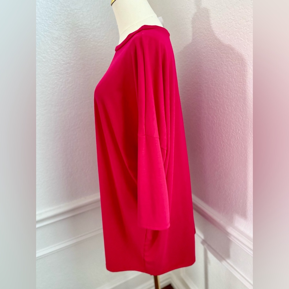 ACTING PRO Piko Style Red Quarter Sleeve Dolman Oversized Loose Fit Tunic Top - Picture 9 of 17